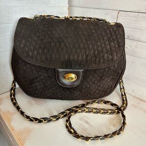 Bally Elegant Brown Quilted Suede Shoulder Bag